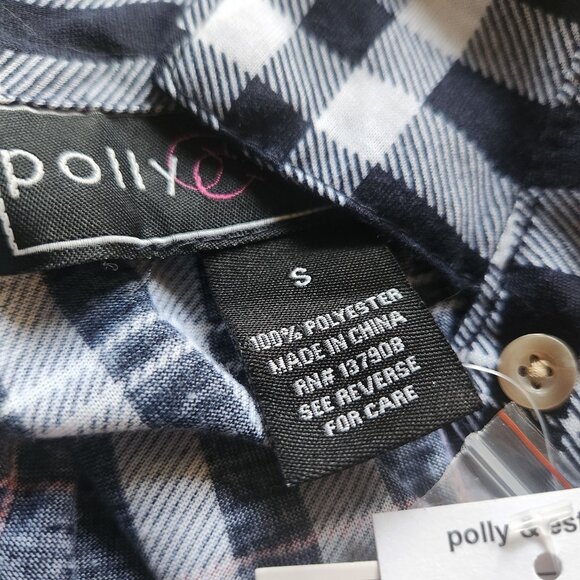 Polly & Esther Navy Blue Plaid Button Down Shirt Size Small - Picture 6 of 6